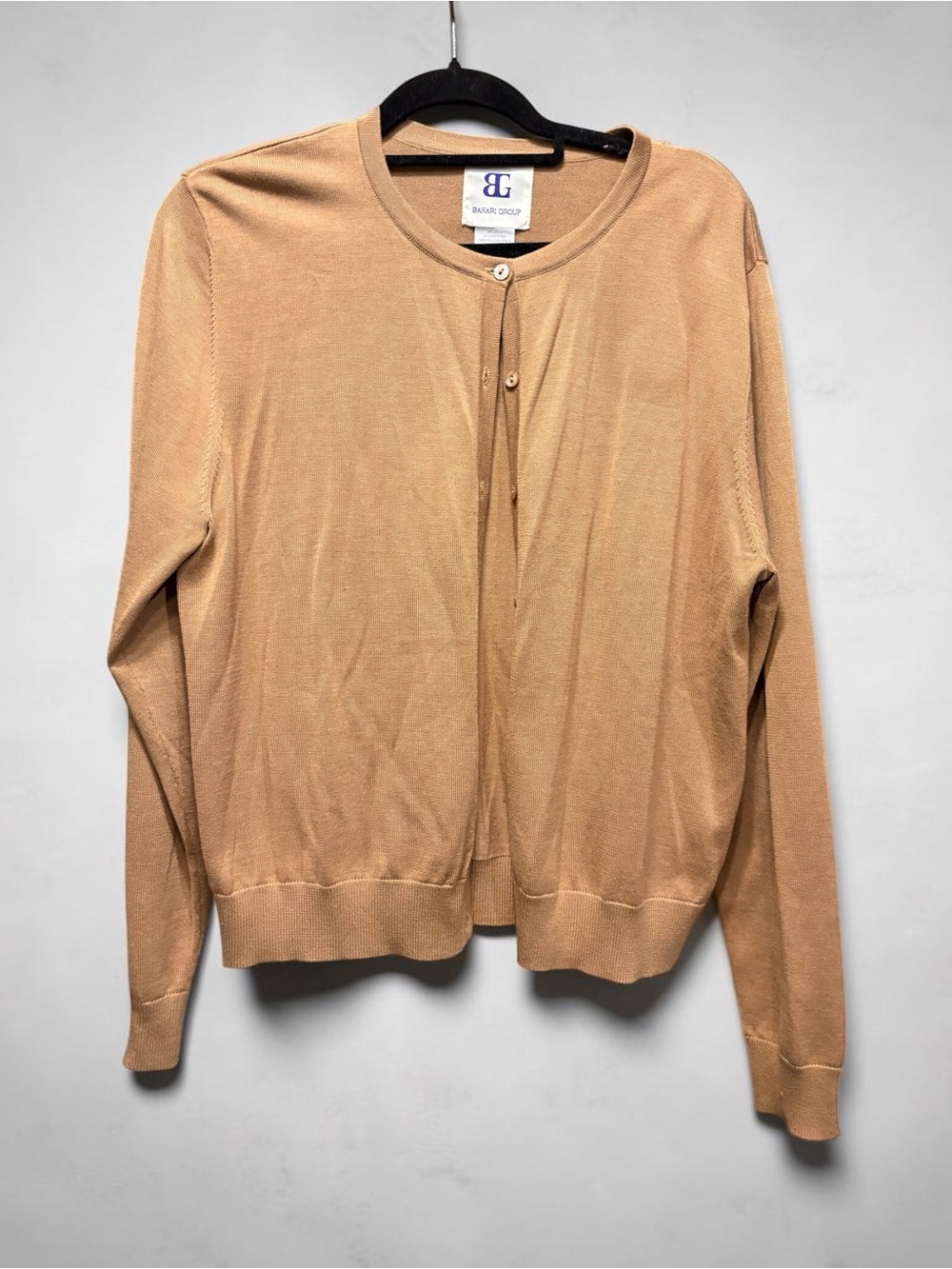 Vintage Bahari Group Silk and Cotton light Camel Button-Front Cardigan